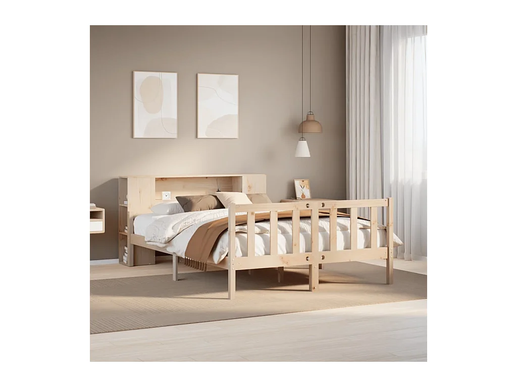 Bed met boekenkast zonder matras massief grenenhout 160x200 cm