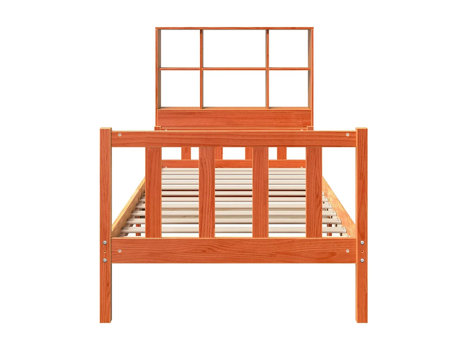 Bed met boekenkast zonder matras massief hout wasbruin 75x190cm