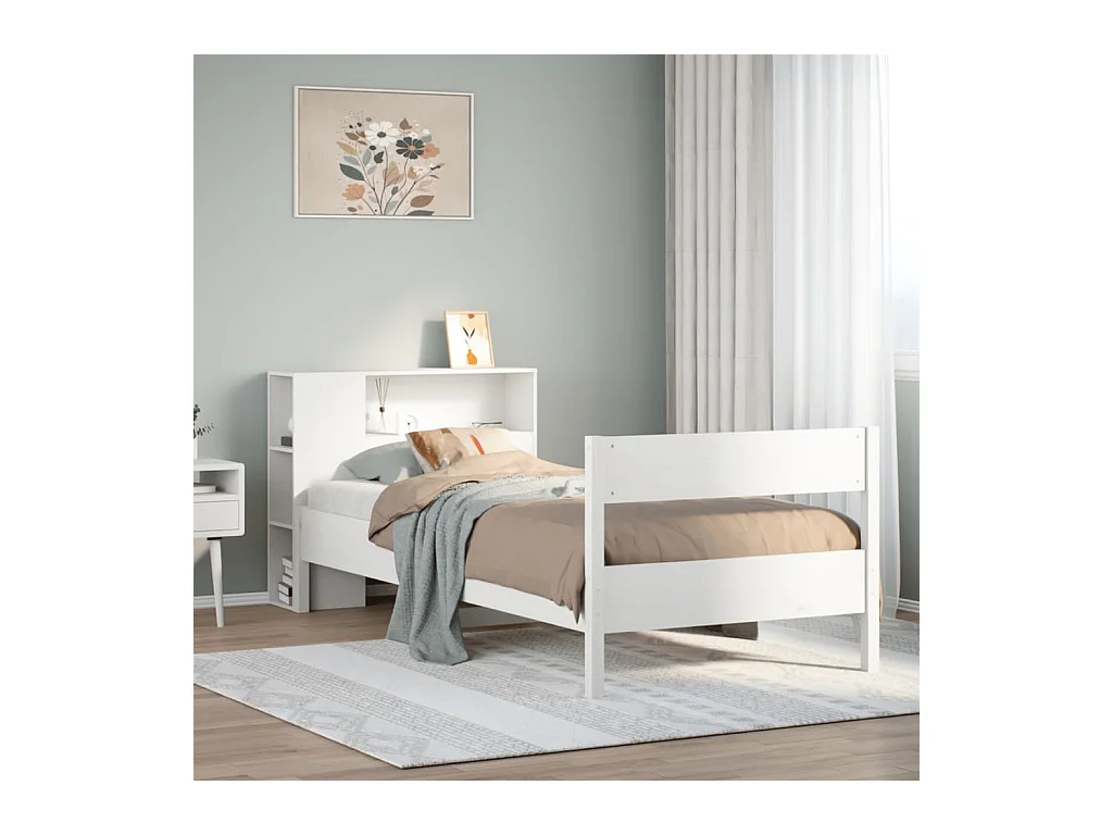 Bed met boekenkast zonder matras grenenhout wit 100x200 cm