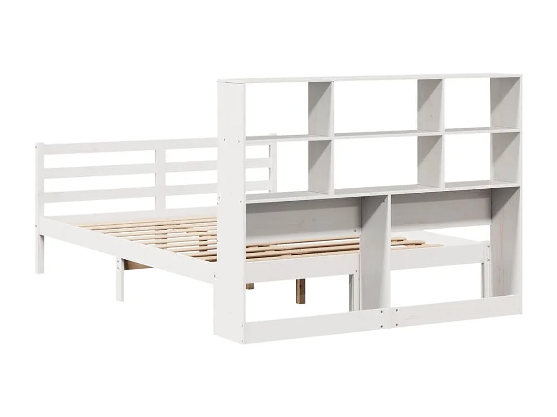 Lit bibliothèque sans matelas blanc 140x200 cm bois pin massif