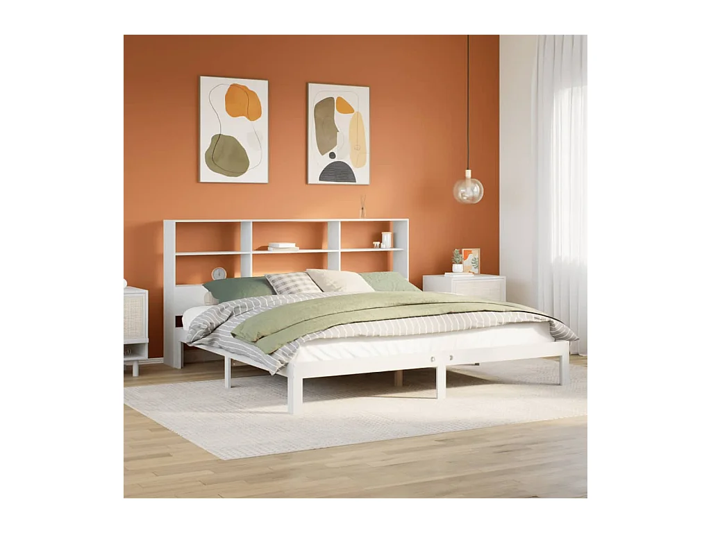 Letto Libreria senza Materasso Bianco 200x200 cm Legno di Pino