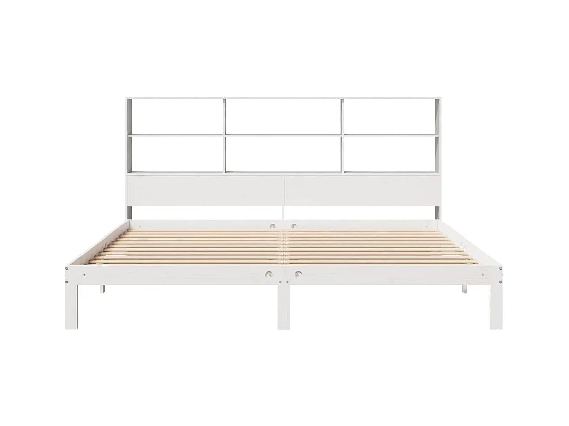 Lit bibliothèque sans matelas blanc 200x200 cm bois pin massif
