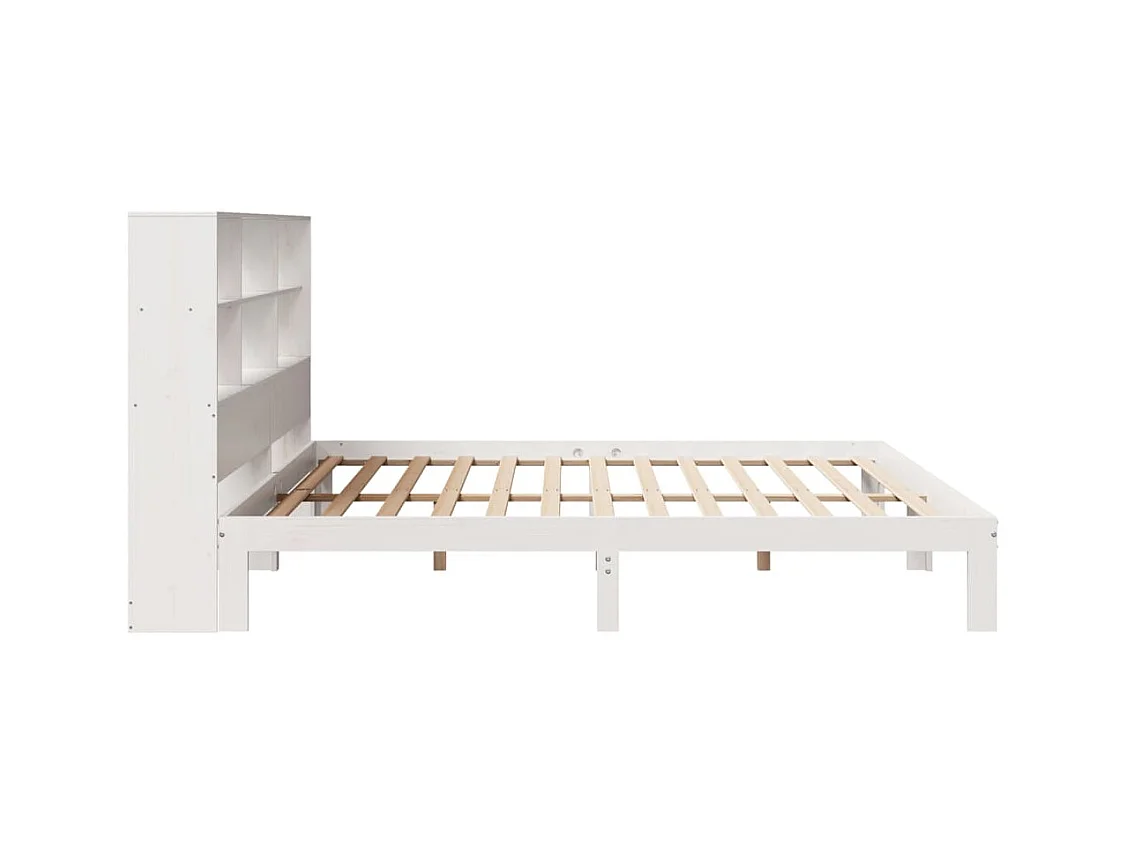 Lit bibliothèque sans matelas blanc 200x200 cm bois pin massif