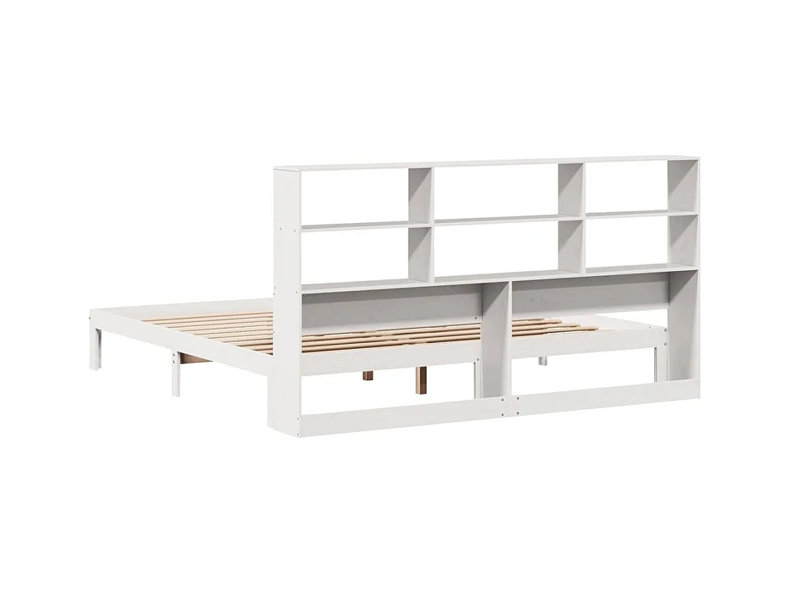 Lit bibliothèque sans matelas blanc 200x200 cm bois pin massif