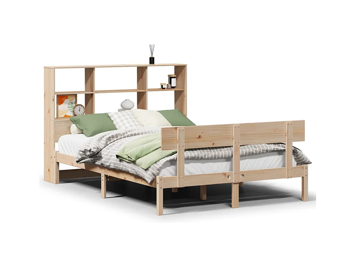 Lit bibliothèque sans matelas 140x190 cm bois de pin massif