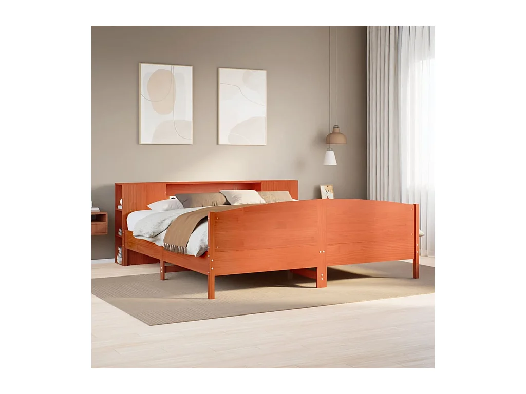 Lit bibliothèque sans matelas cire marron 180x200 cm pin massif