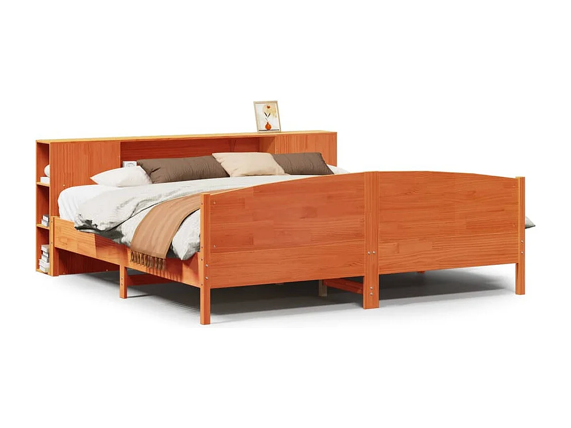 Massivholzbett mit Regal ohne Matratze Wachsbraun 180x200 cm