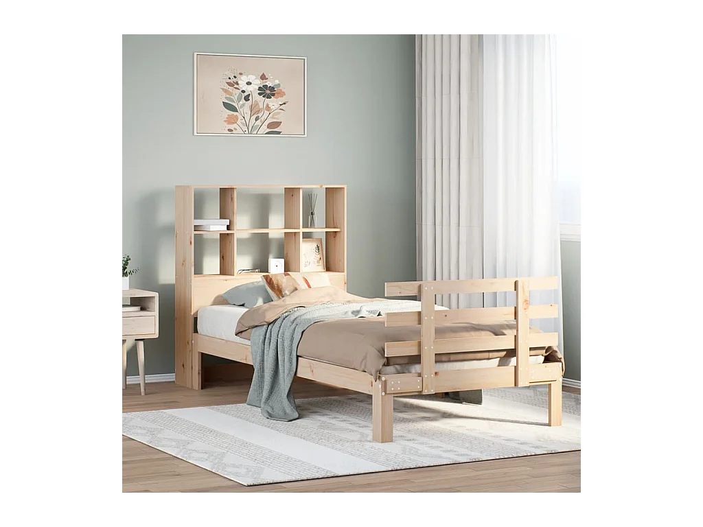 Lit bibliothèque sans matelas 100x200 cm bois massif de pin