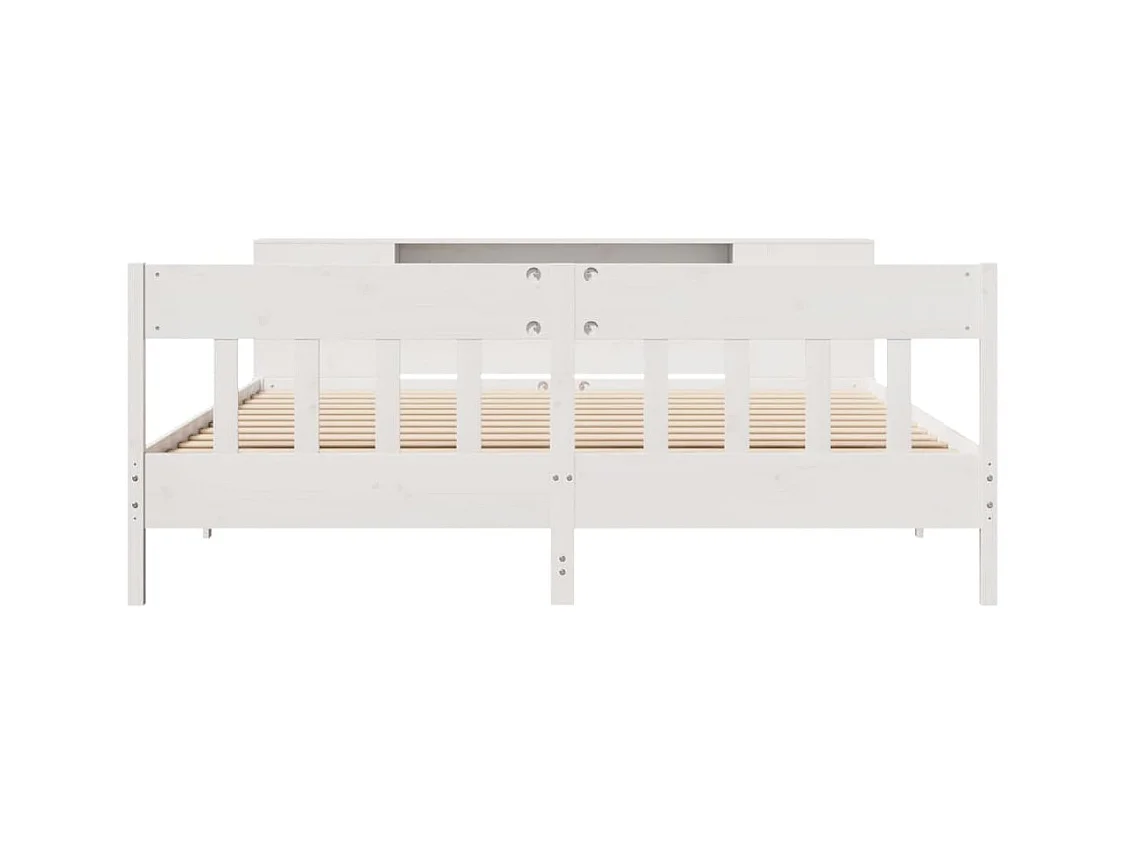 Lit bibliothèque sans matelas blanc 200x200 cm bois pin massif