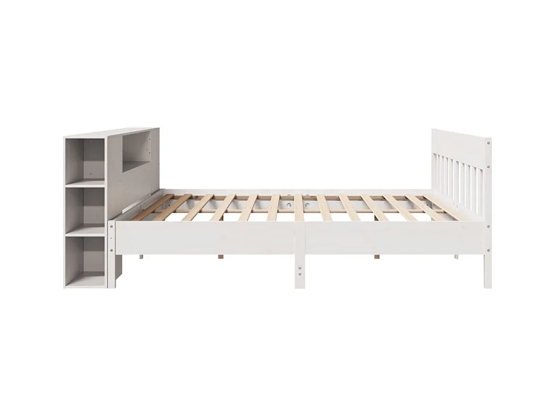 Lit bibliothèque sans matelas blanc 200x200 cm bois pin massif