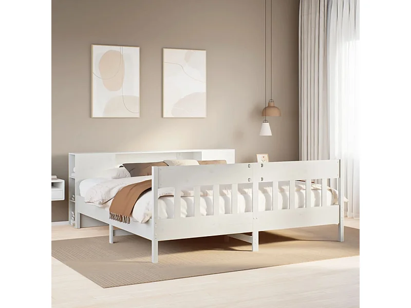 Bed met boekenkast zonder matras grenenhout wit 200x200 cm