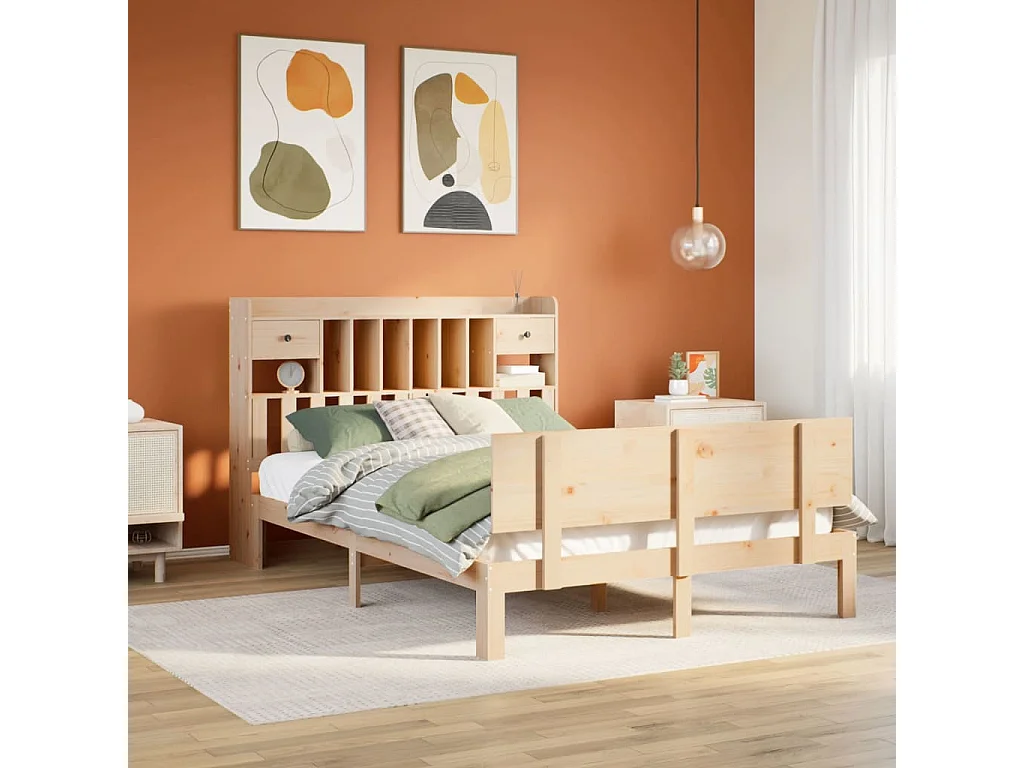 Cama con estantería sin colchón madera maciza de pino 160x200cm