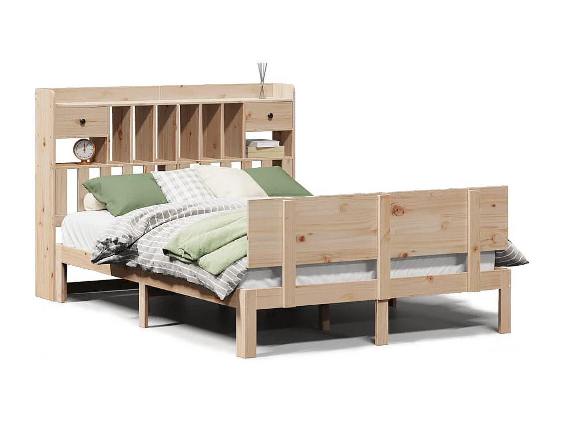 Cama con estantería sin colchón madera maciza de pino 160x200cm