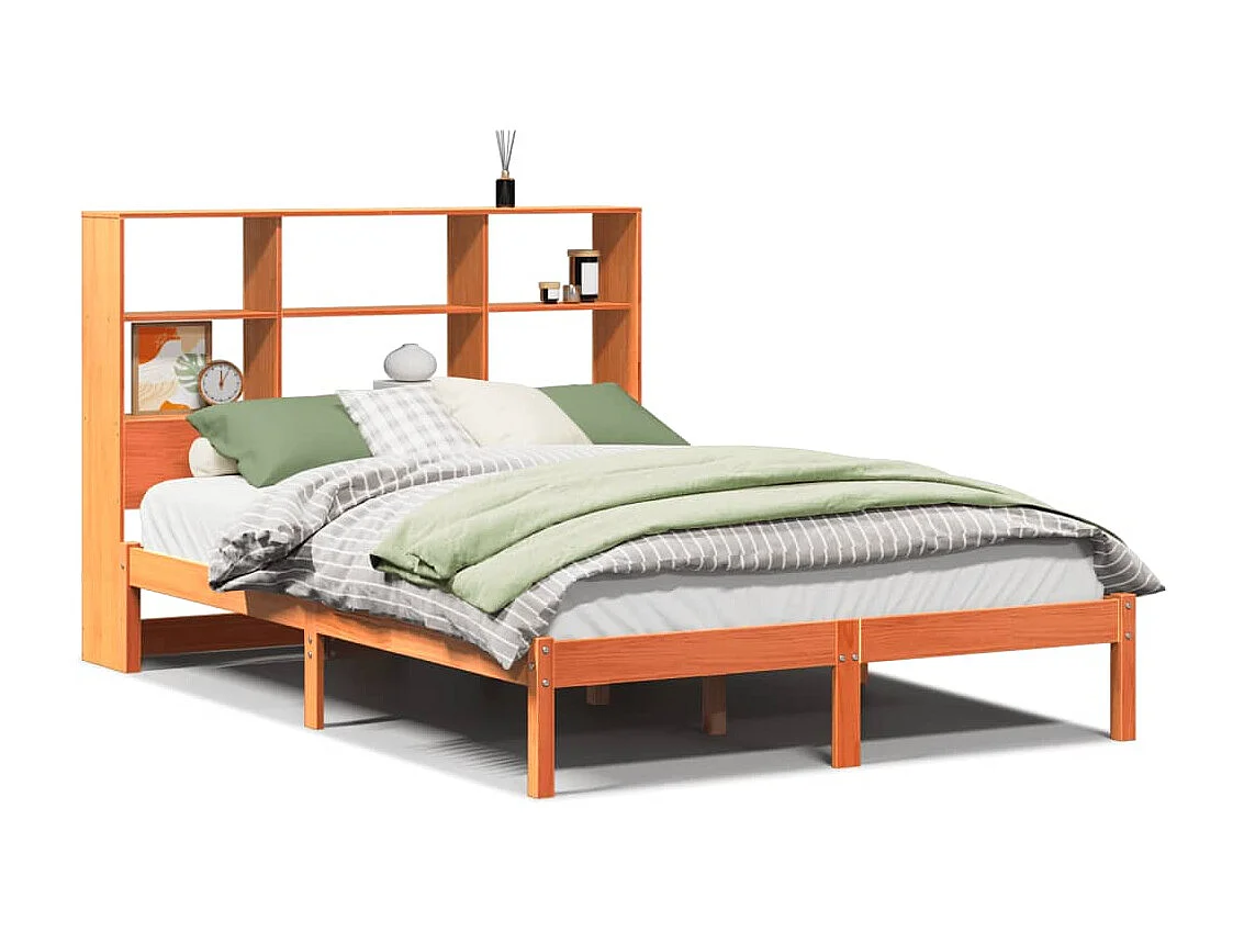 Massivholzbett mit Regal ohne Matratze Wachsbraun 140x200 cm
