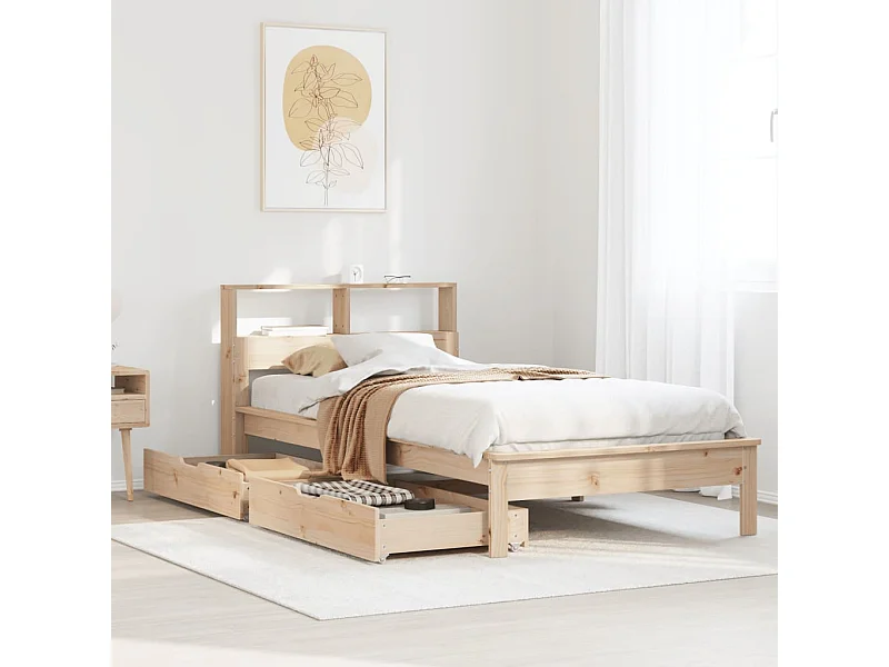 Bed met boekenkast zonder matras massief grenenhout 100x200 cm