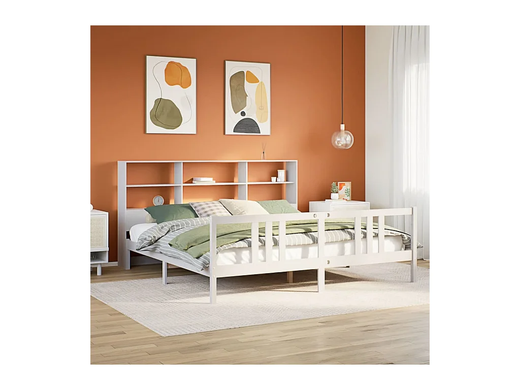 Letto Libreria senza Materasso Bianco 200x200 cm Legno di Pino