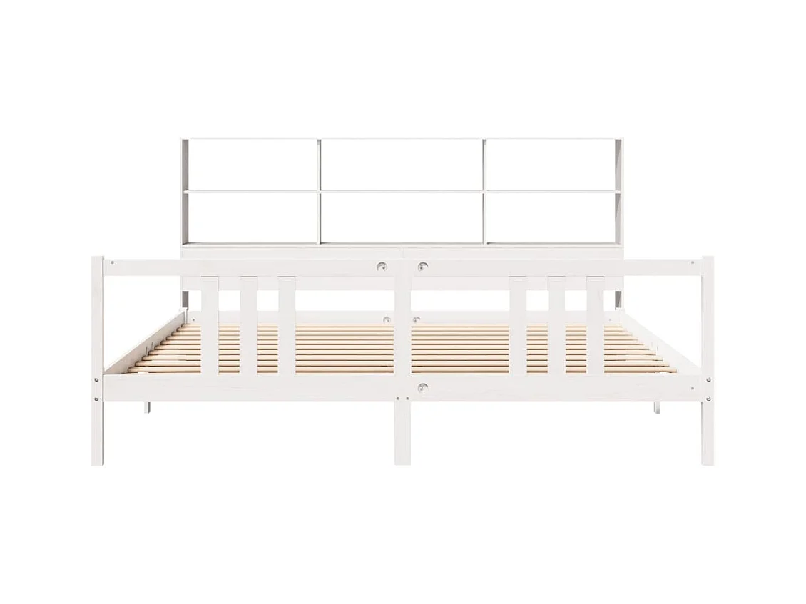 Lit bibliothèque sans matelas blanc 200x200 cm bois pin massif