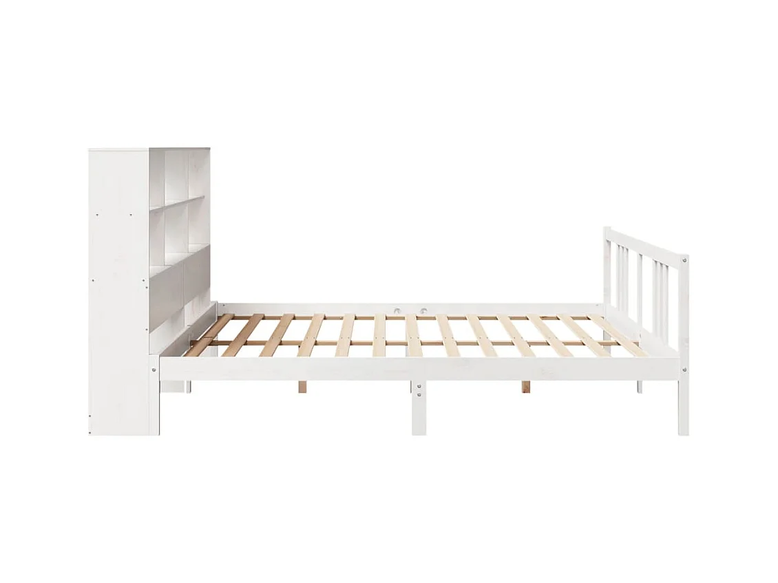Lit bibliothèque sans matelas blanc 200x200 cm bois pin massif