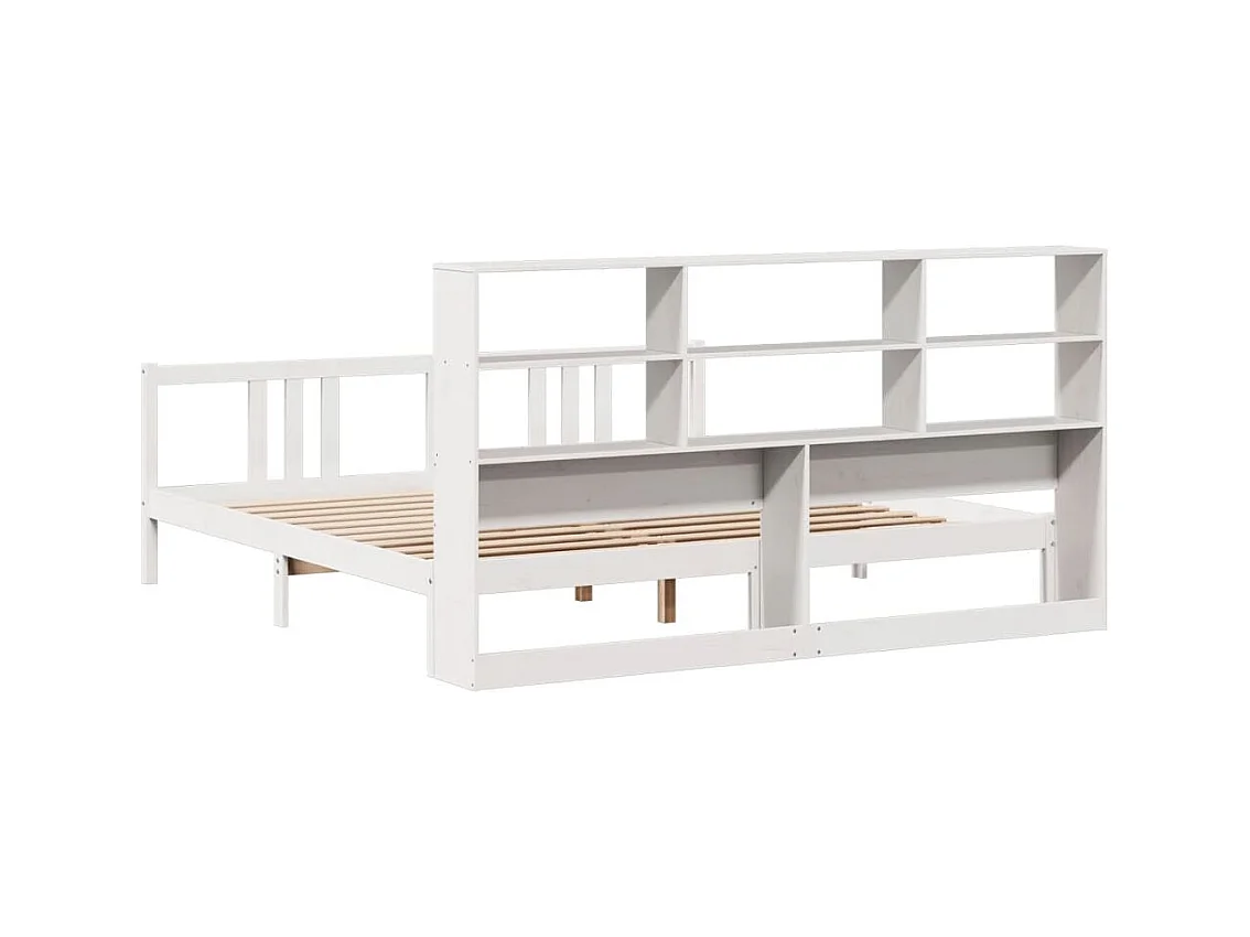 Lit bibliothèque sans matelas blanc 200x200 cm bois pin massif