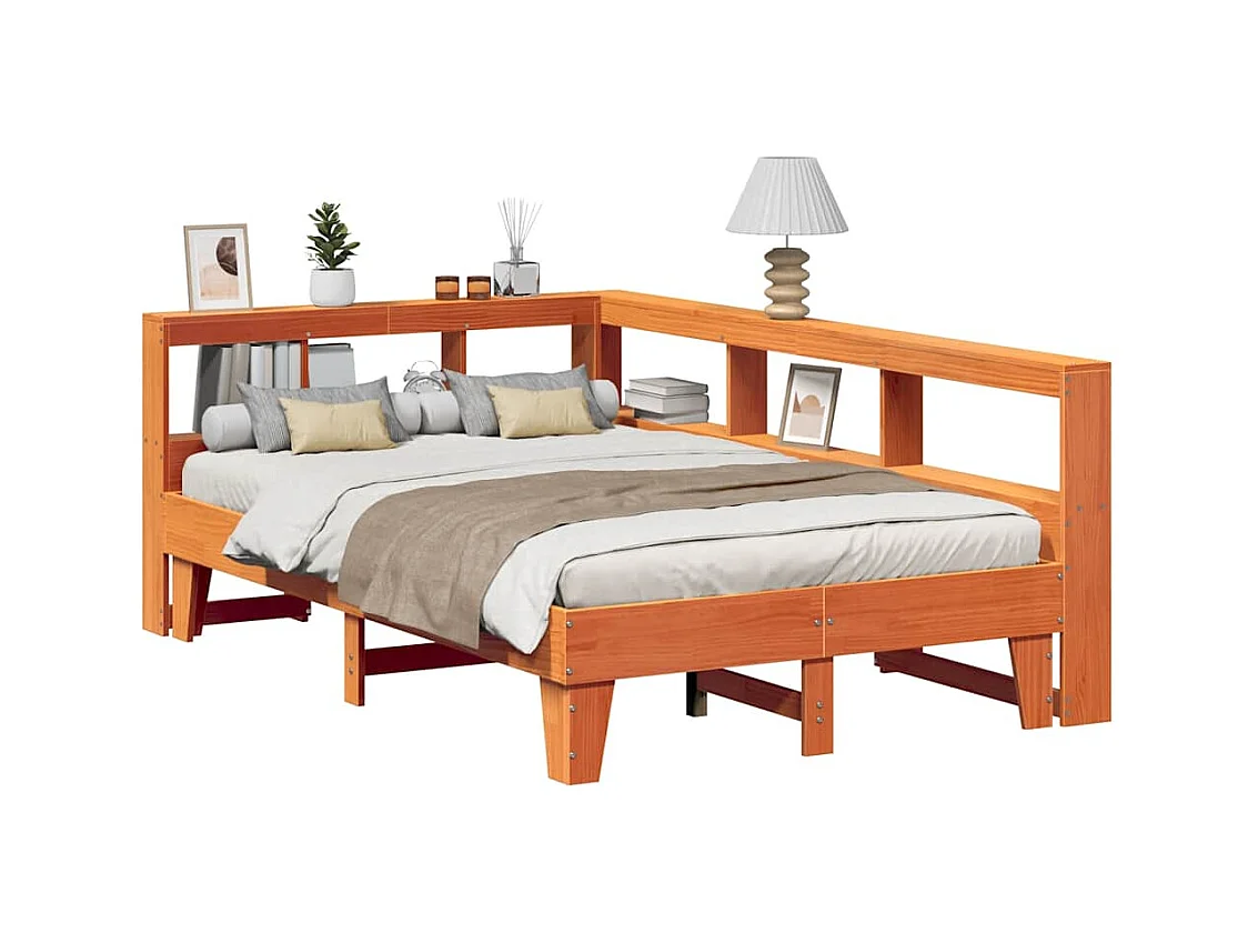 Lit bibliothèque sans matelas cire marron 120x190cm pin massif