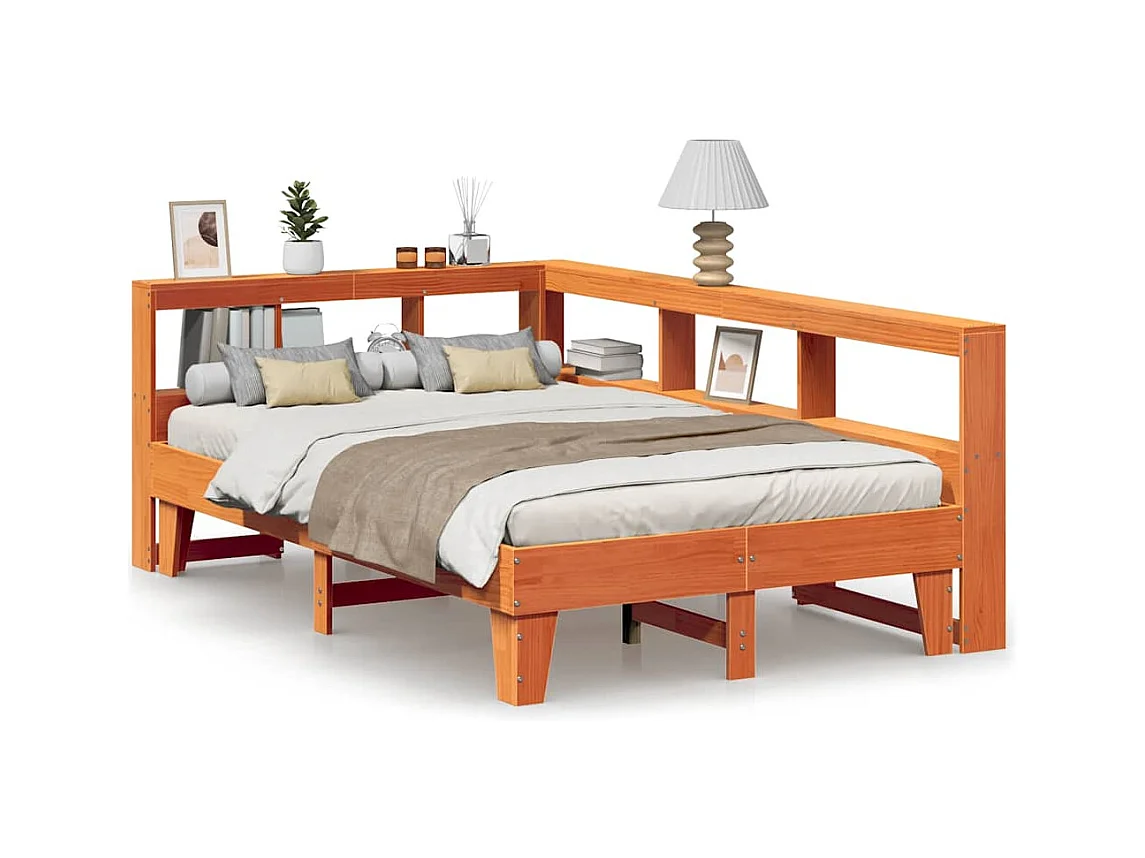 Lit bibliothèque sans matelas cire marron 120x190cm pin massif