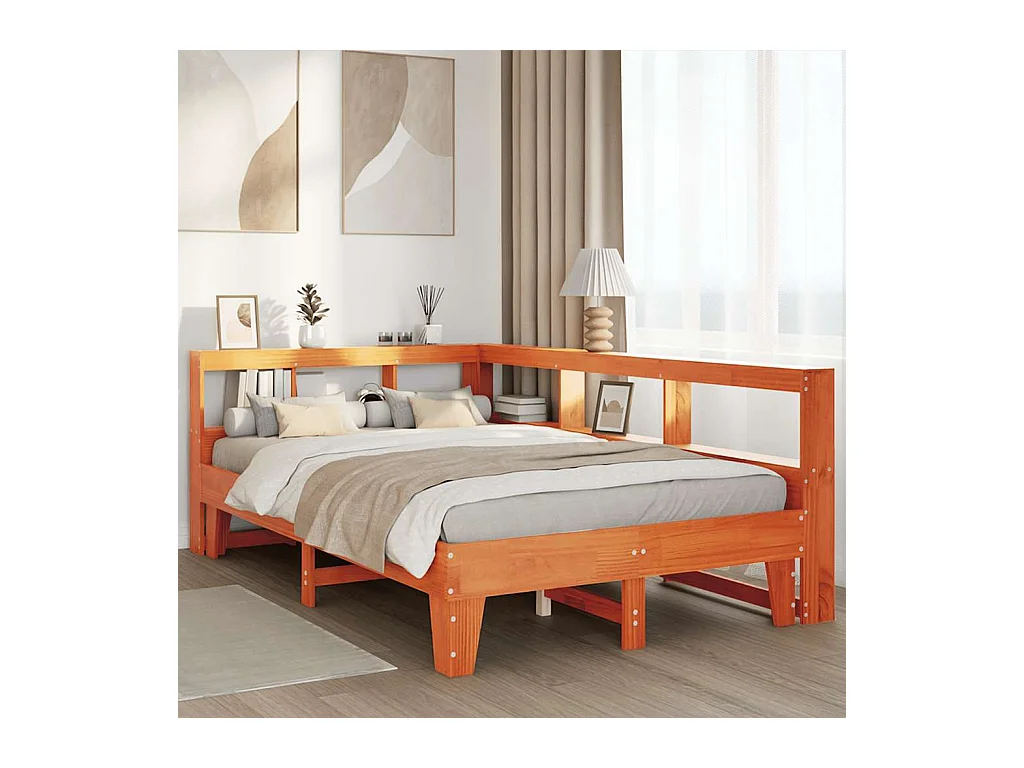 Lit bibliothèque sans matelas cire marron 120x190cm pin massif