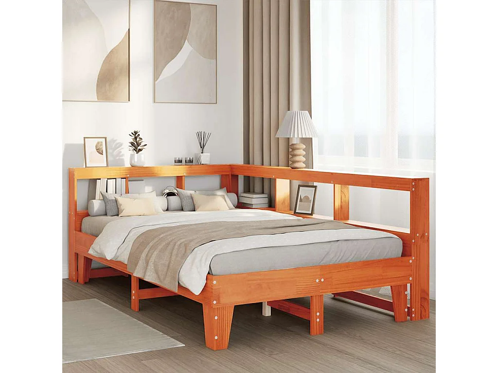 Lit bibliothèque sans matelas cire marron 120x190cm pin massif