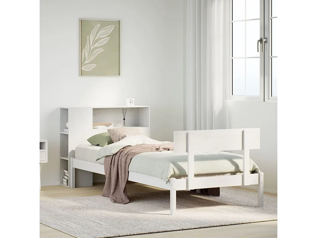 Letto con Libreria senza Materasso 75x190 cm in Legno Pino