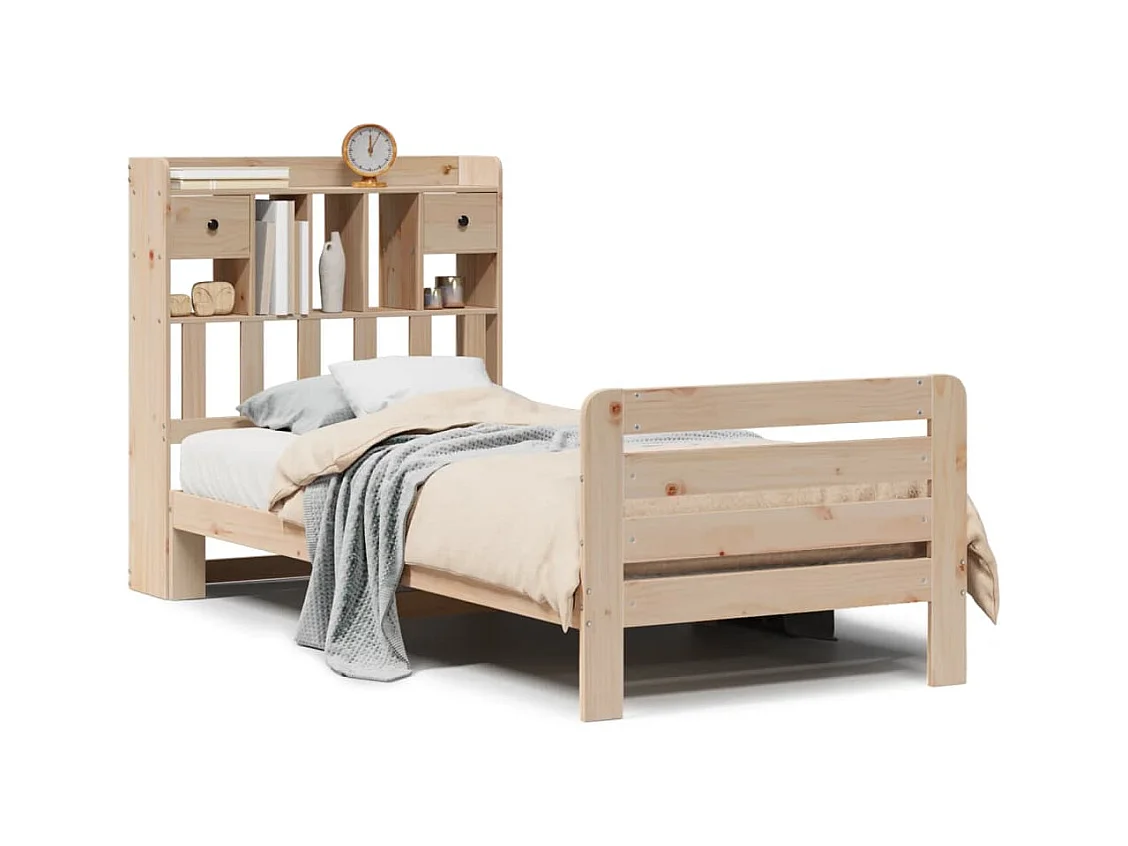 Lit bibliothèque sans matelas 90x190 cm bois de pin massif