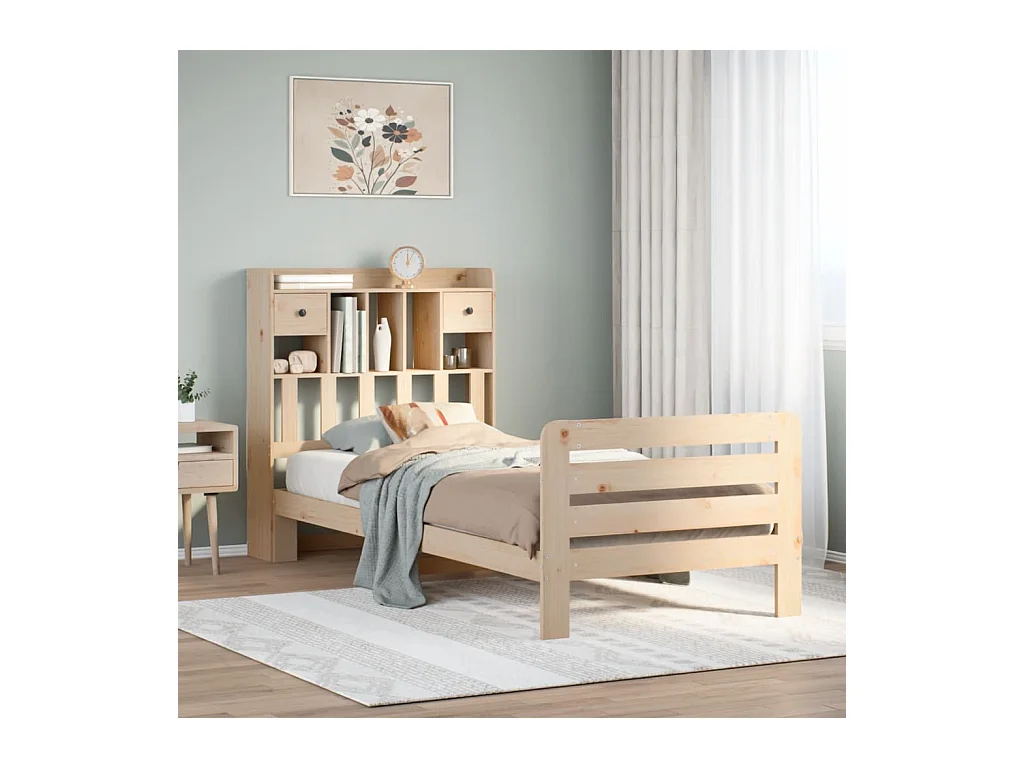Letto Libreria senza Materasso 90x190 cm Legno Massello Pino