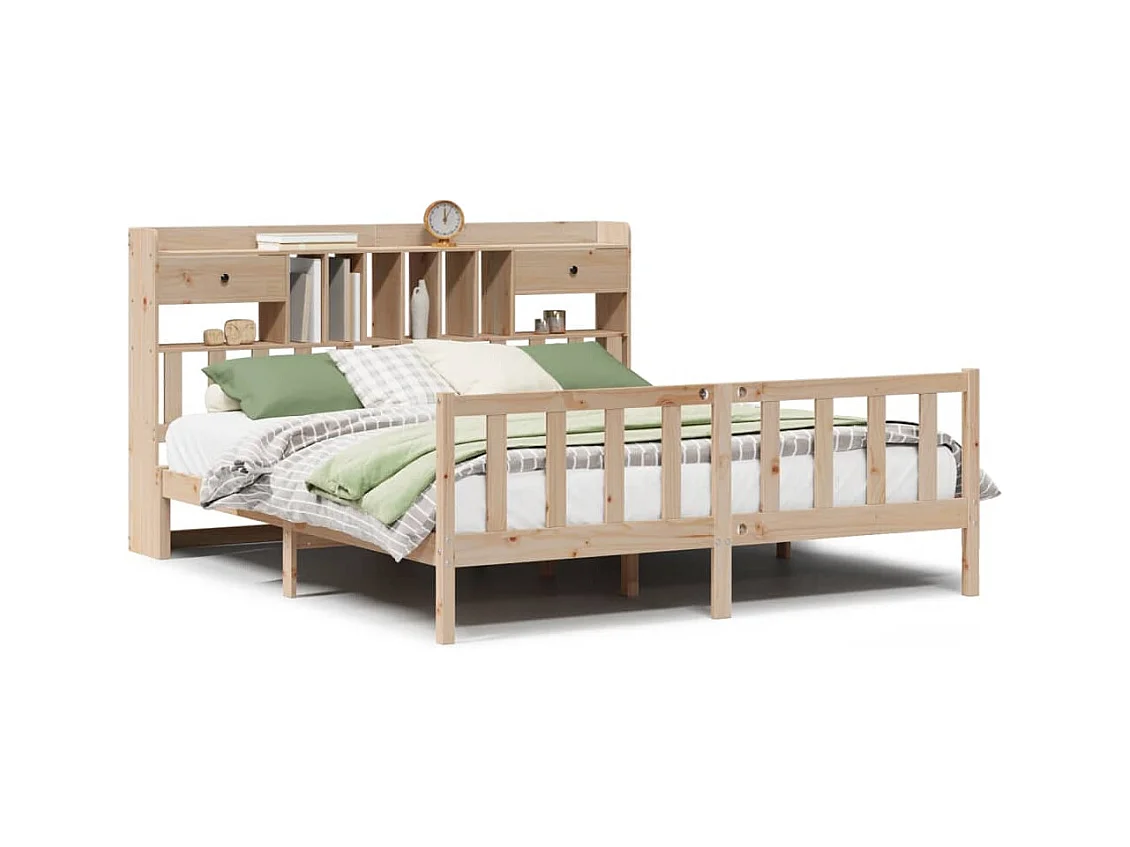 Lit bibliothèque sans matelas 180x200 cm bois massif de pin