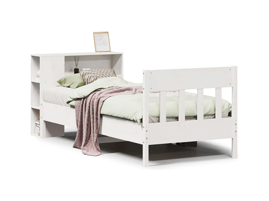 Lit bibliothèque sans matelas blanc 100x200 cm bois pin massif