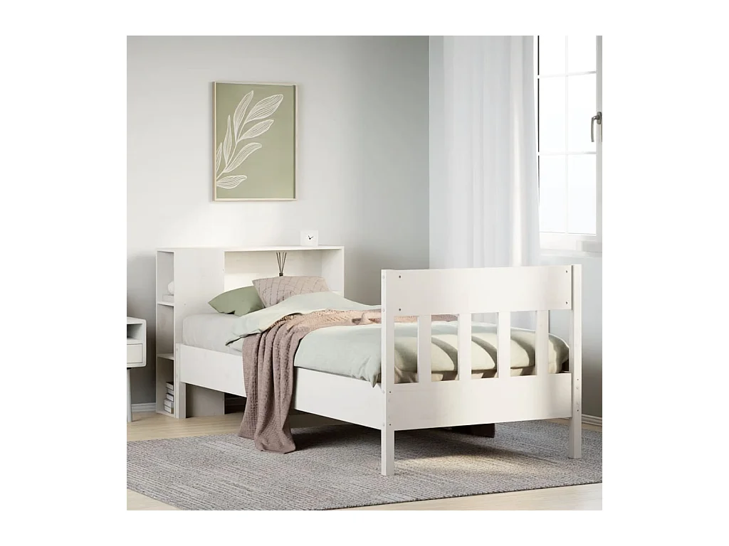 Letto Libreria senza Materasso Bianco 100x200 cm Legno di Pino