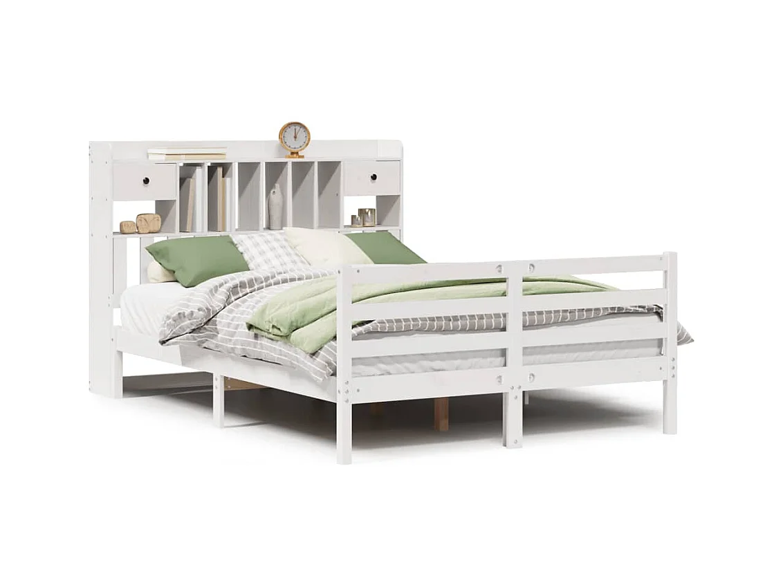 Lit bibliothèque sans matelas blanc 160x200 cm bois pin massif