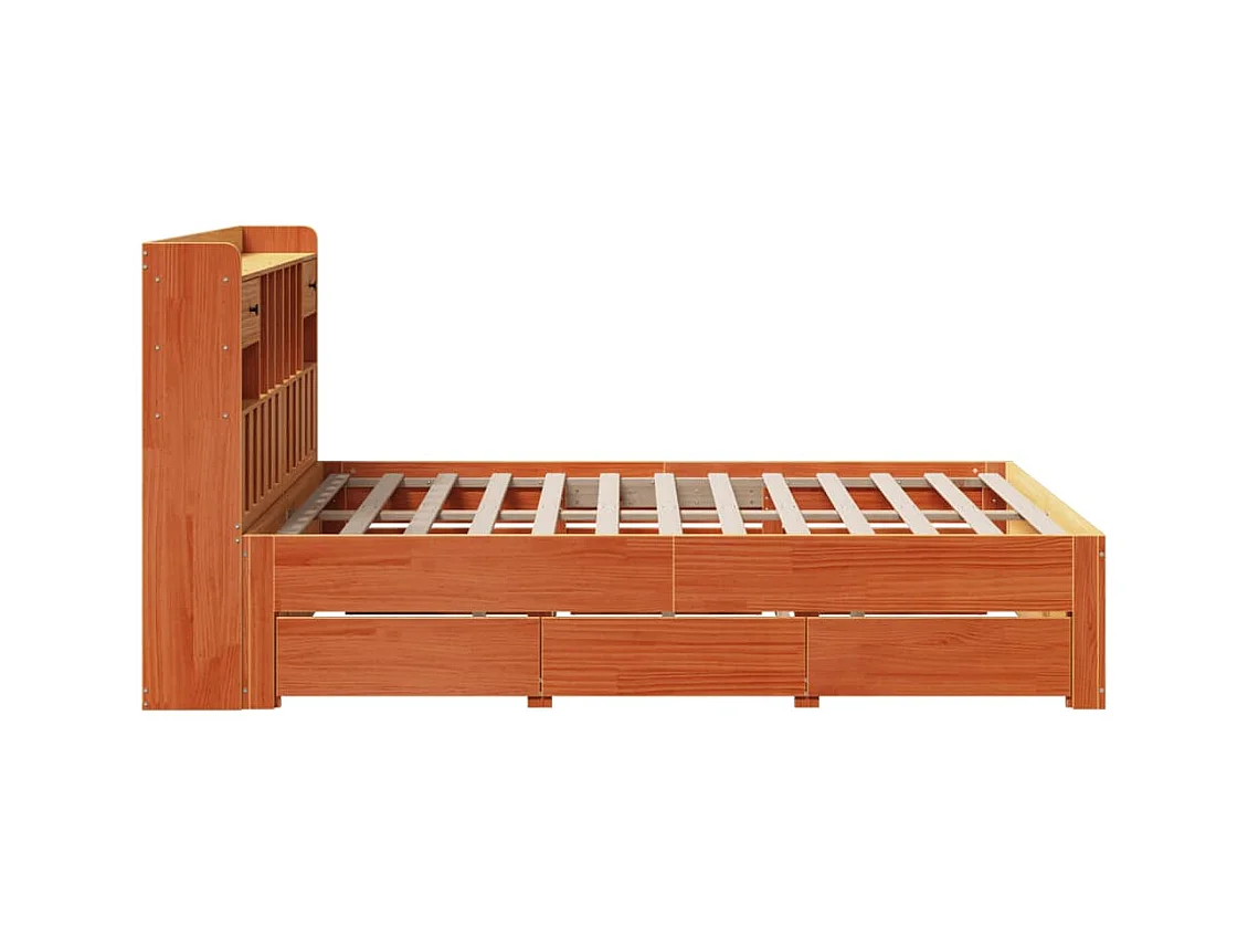 Lit bibliothèque sans matelas cire marron 150x200 cm pin massif