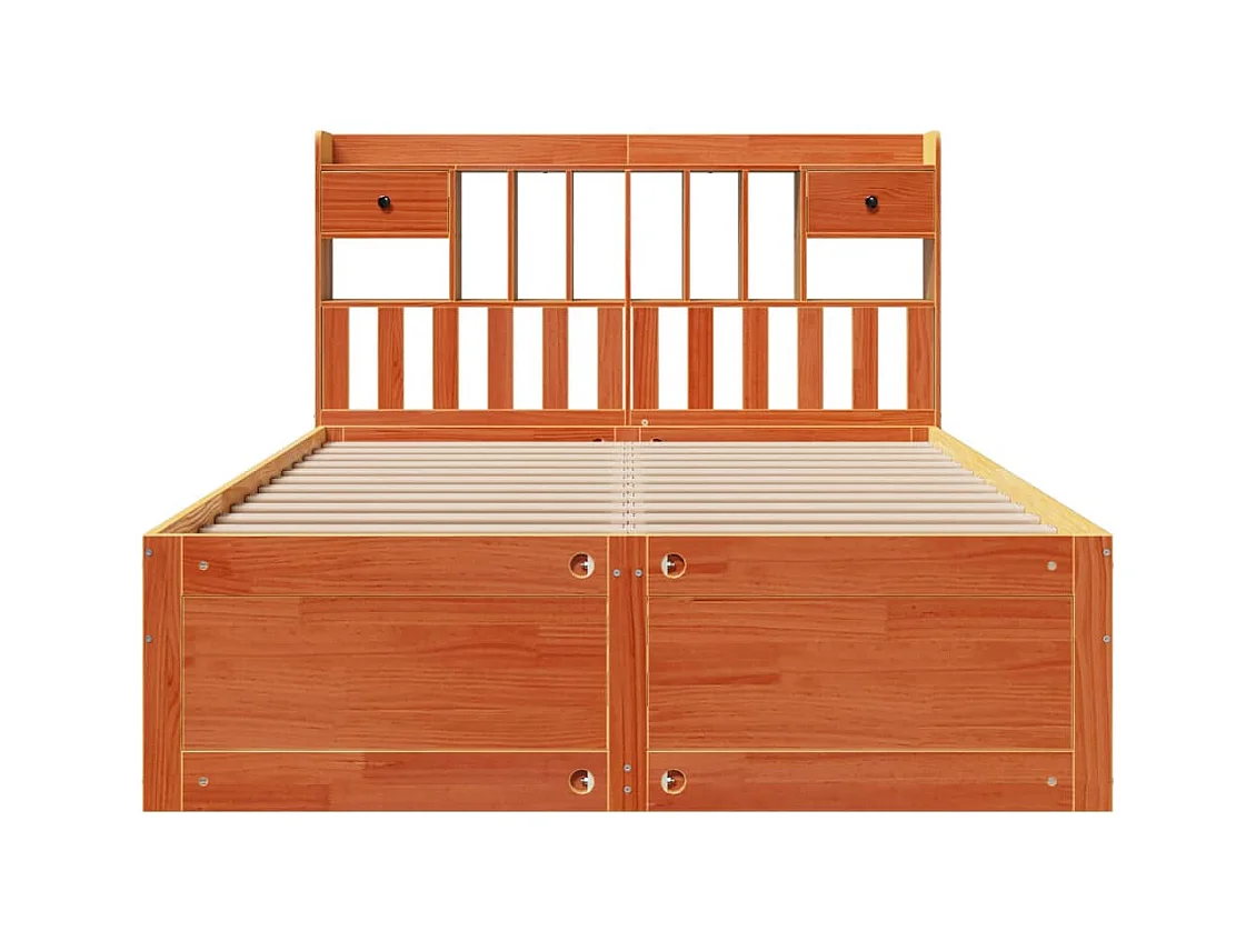 Massivholzbett mit Regal ohne Matratze Wachsbraun 150x200 cm