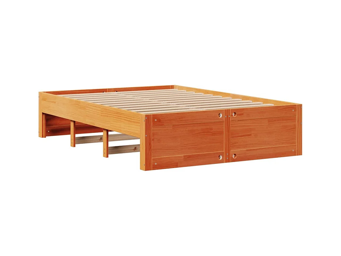 Massivholzbett mit Regal ohne Matratze Wachsbraun 150x200 cm