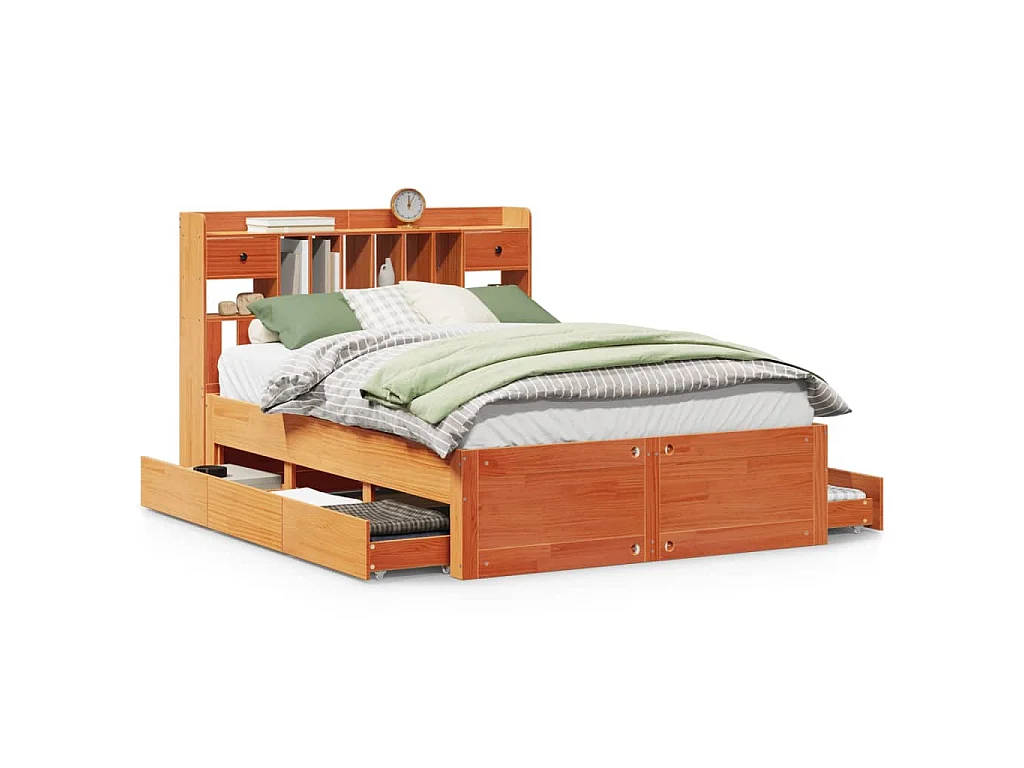 Letto Libreria senza Materasso Marrone Cera 150x200 cm in Pino