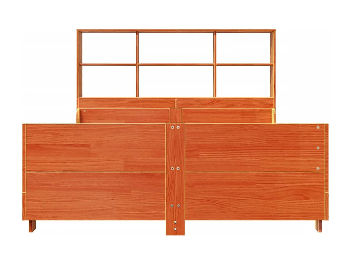 Massivholzbett mit Regal ohne Matratze Wachsbraun 120x200 cm