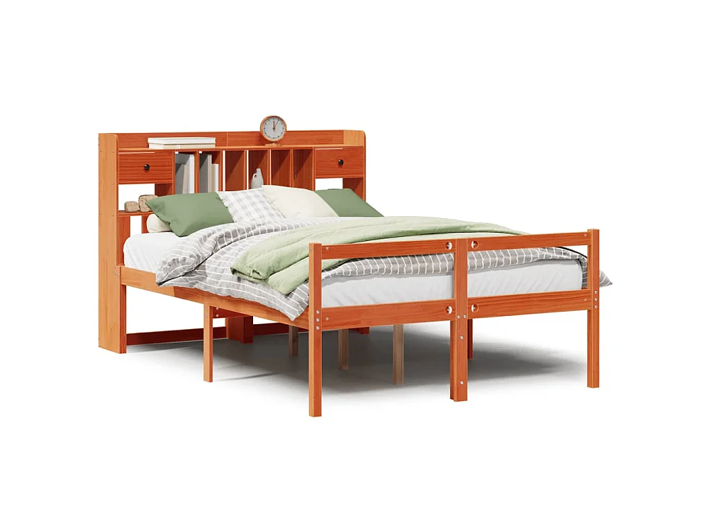 Letto Libreria senza Materasso Marrone Cera 160x200 cm in Pino