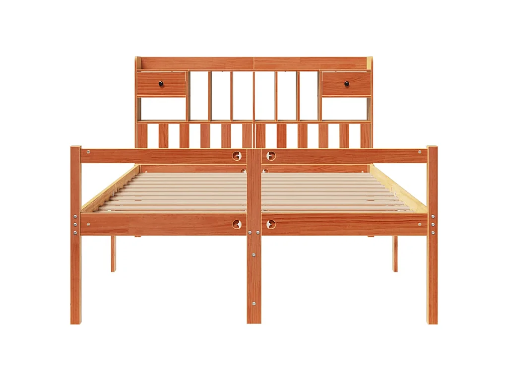 Letto Libreria senza Materasso Marrone Cera 160x200 cm in Pino