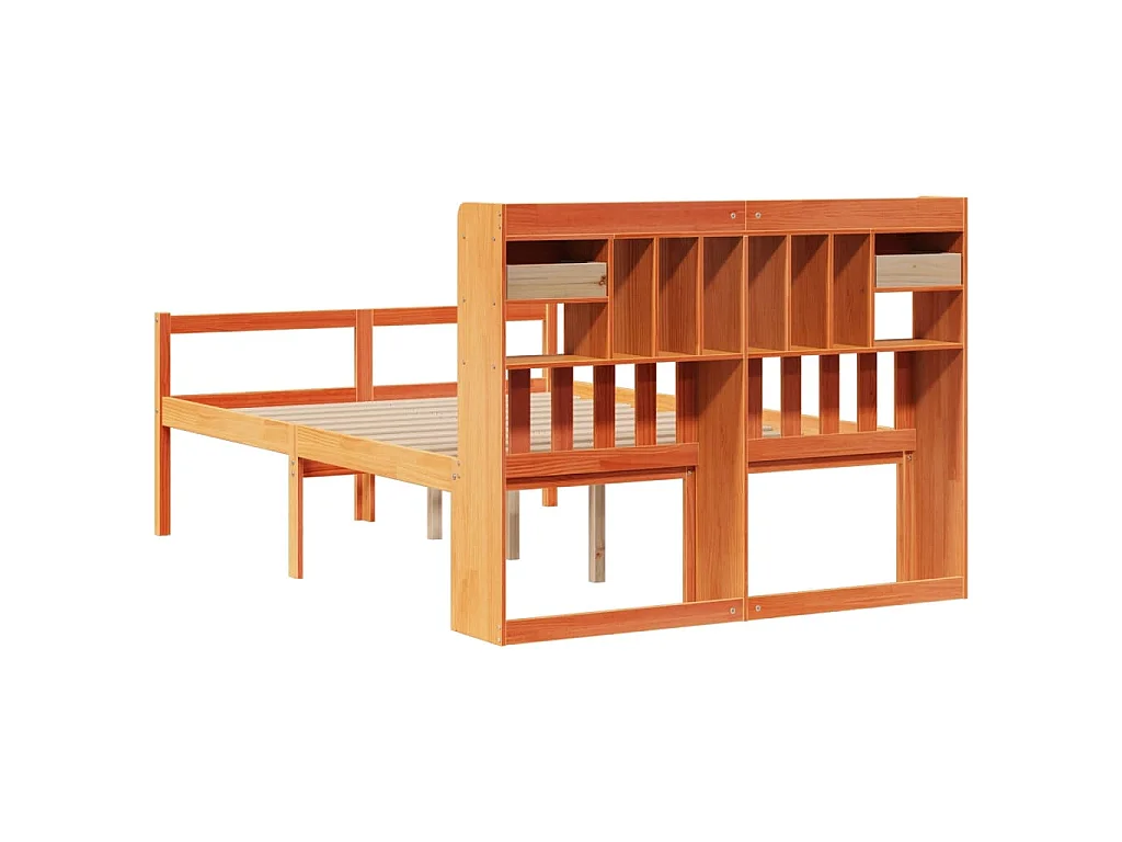 Letto Libreria senza Materasso Marrone Cera 160x200 cm in Pino