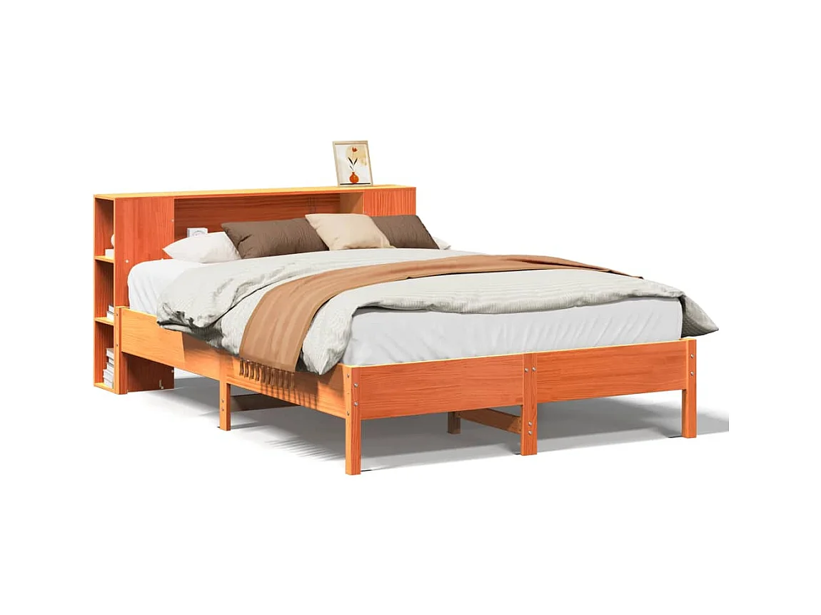 Lit bibliothèque sans matelas cire marron 120x200 cm pin massif