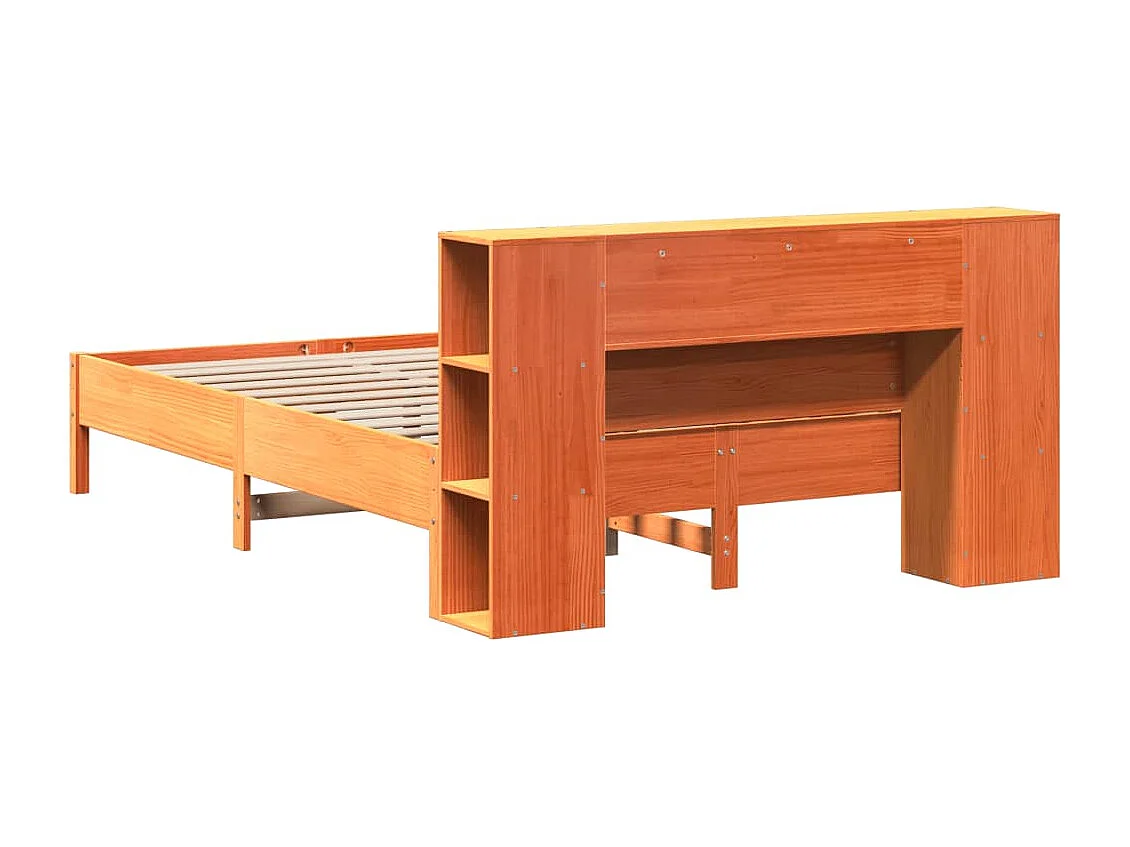 Cama c/ estante sem colchão 120x200cm pinho maciço castanho-mel