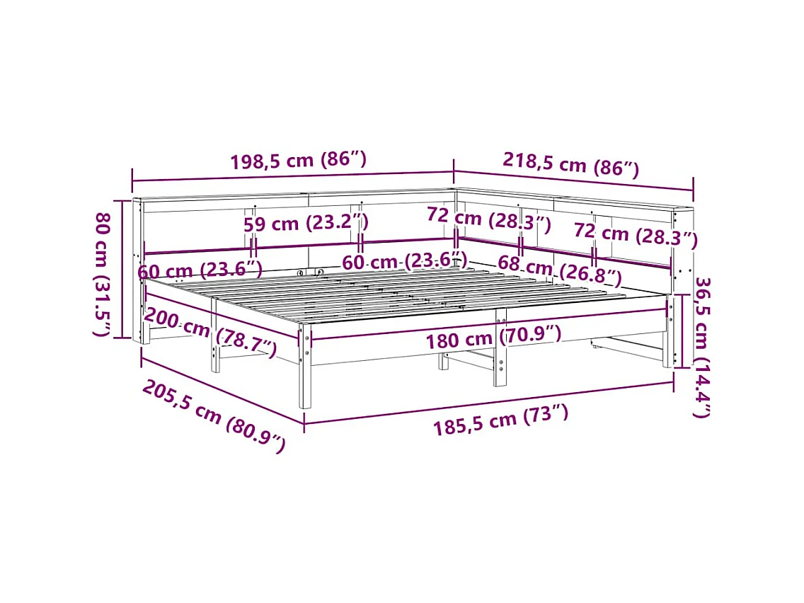 Giroletto con Libreria senza Materasso 180x200 cm in Legno Pino