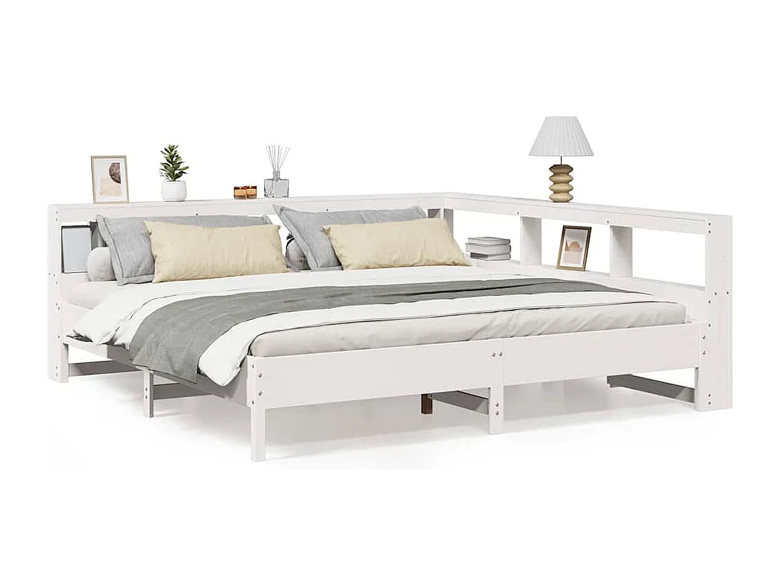 Bed met boekenkast zonder matras grenenhout wit 180x200 cm