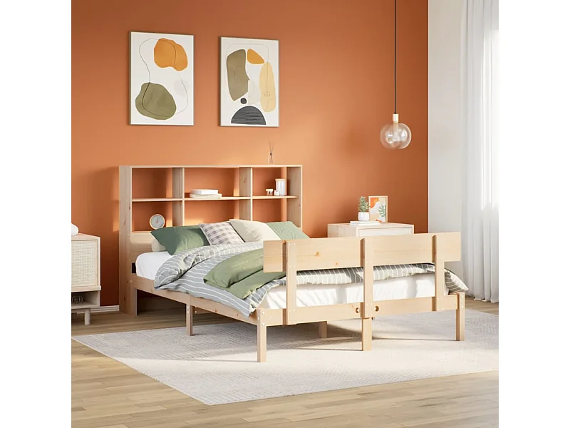 Massivholzbett mit Regal ohne Matratze 140x200 cm Kiefernholz