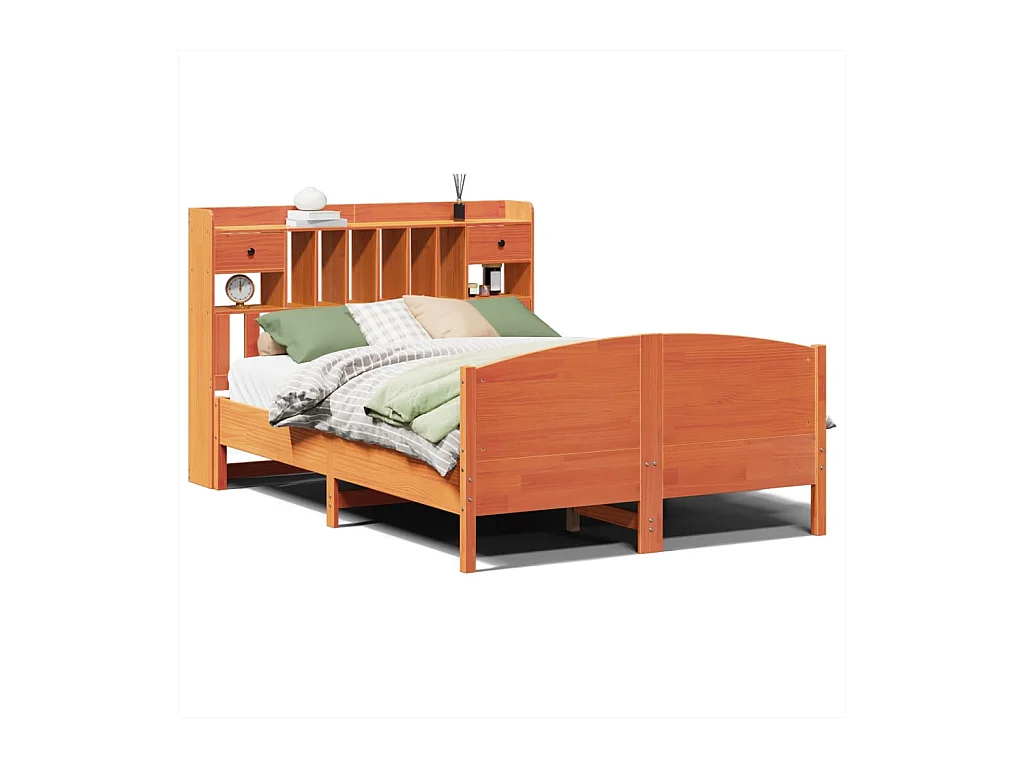 Lit bibliothèque sans matelas cire marron 160x200 cm pin massif