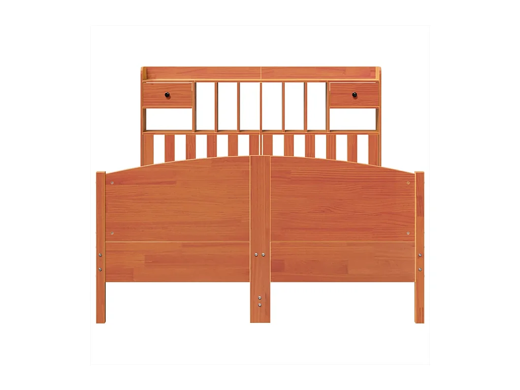 Lit bibliothèque sans matelas cire marron 140x200 cm pin massif