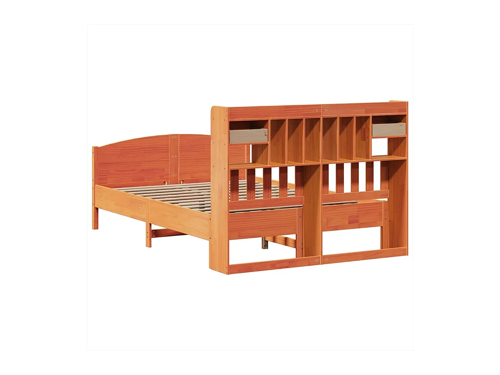 Lit bibliothèque sans matelas cire marron 140x200 cm pin massif